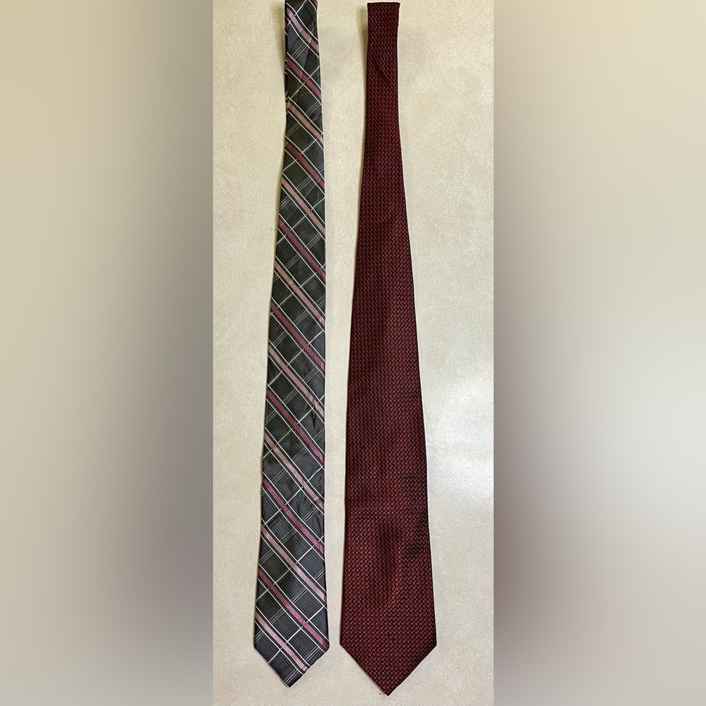 PRONTO UOMO Neckties (LOT of 2) 100% Silk Handmade Grey/Pink/White & Red/Gray